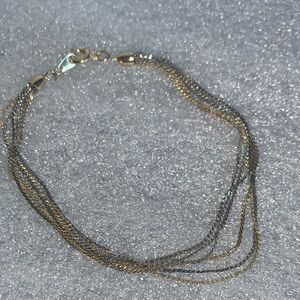 Multi-Strand Gold Tone & Silver Chain Bracelet  8”
